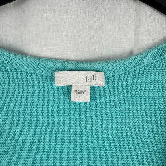 J Jill  Cardigan Sweater SZ Large Open Front Teal Blue Linen Blend Long Sleeve - Picture 6 of 6